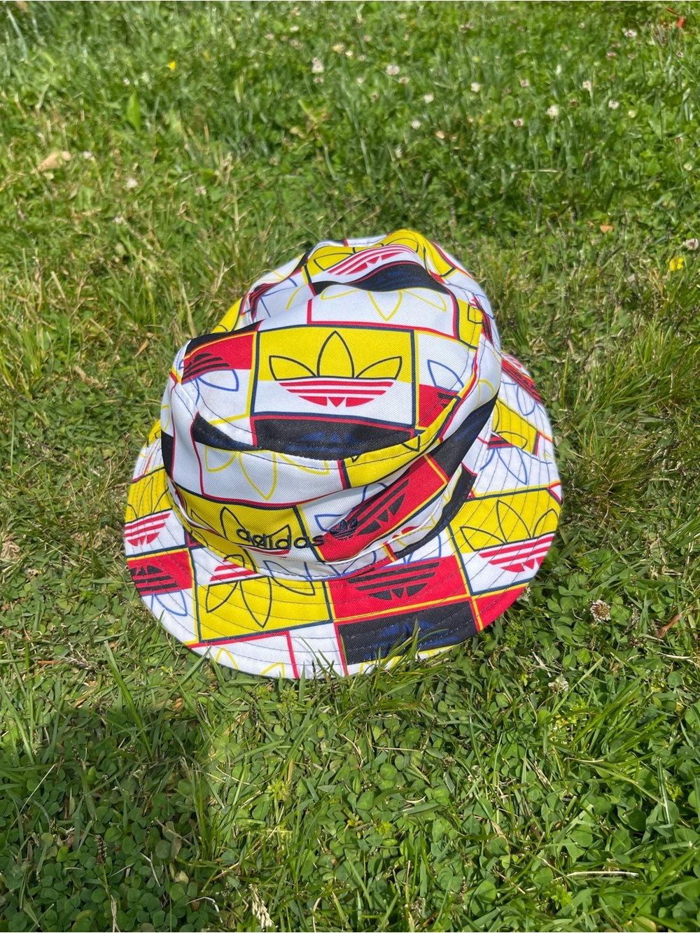 adidas Colorblock Trefoil Bucket Hat in Red, Yellow, Blue and Black